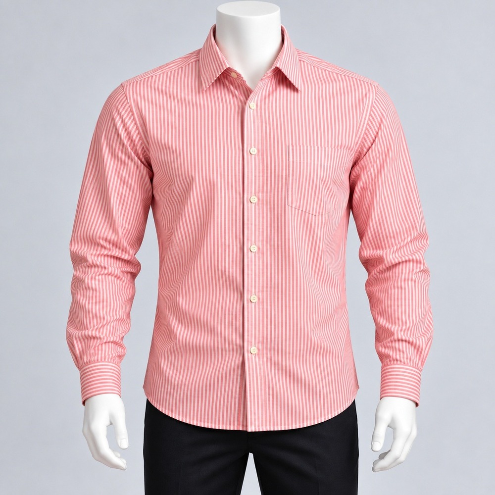 Van Heusen 417 Button Down Shirt Mens 16 34/35 Red White Striped Long Sleeve